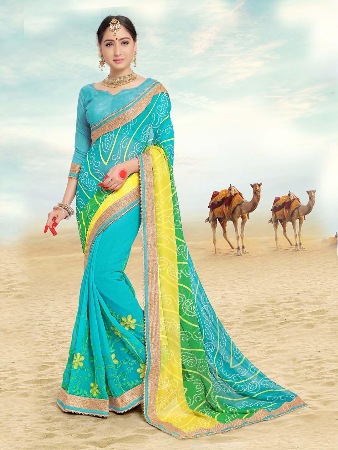 mitera bandhani embroidered saree