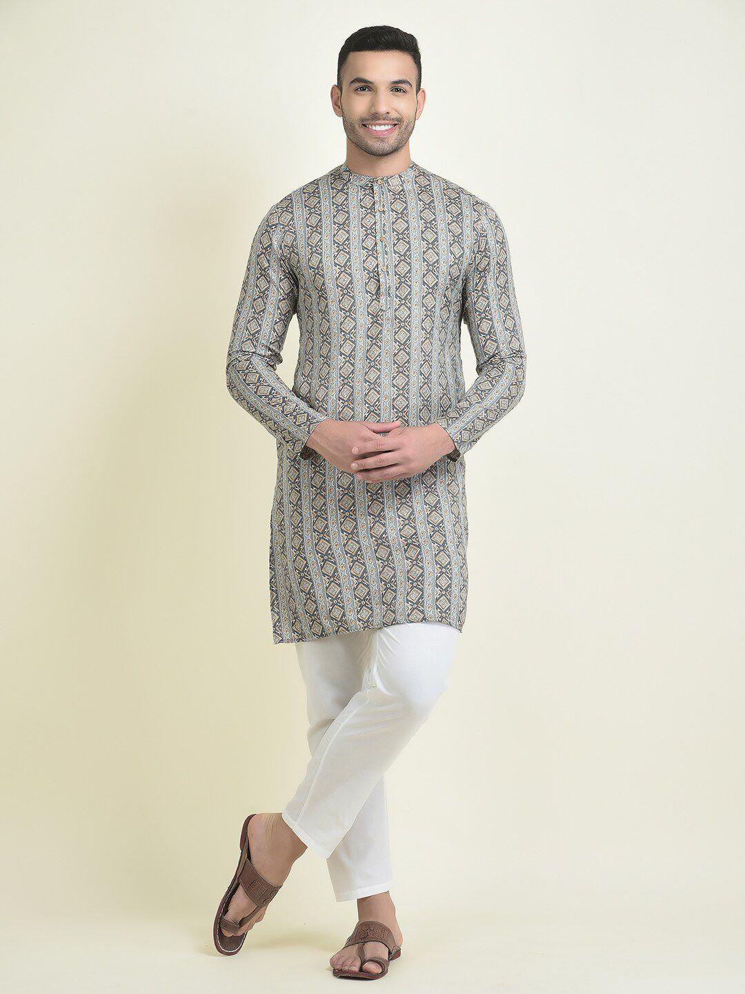 deyann ethnic motifs printed mandarin collar straight kurta with pyjama