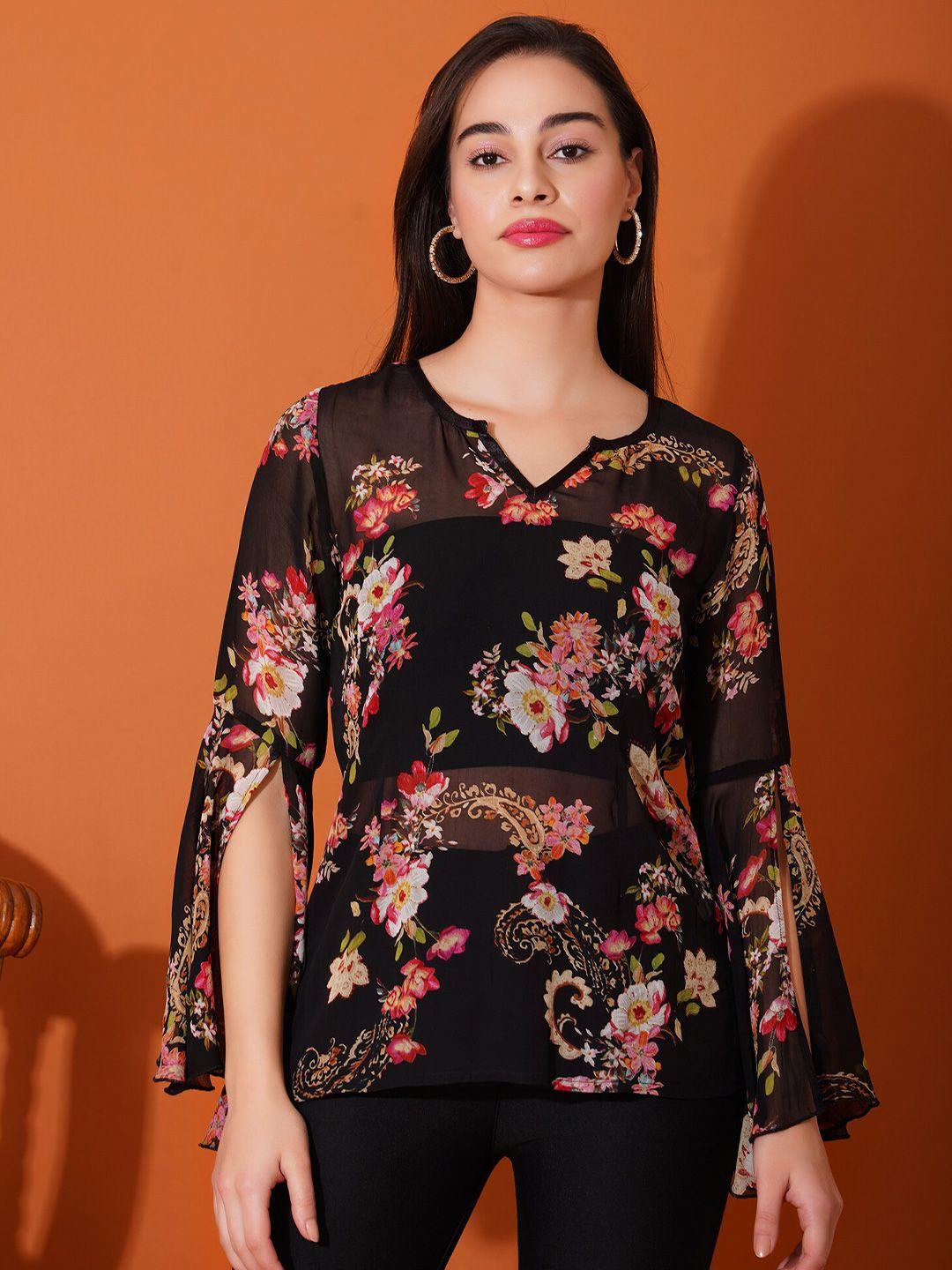 debonatella floral printed georgette top