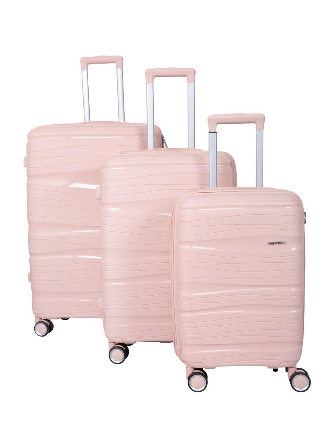 polo class set of 3 textured hard-sided large medium & cabin trolley suitcases - 70 l