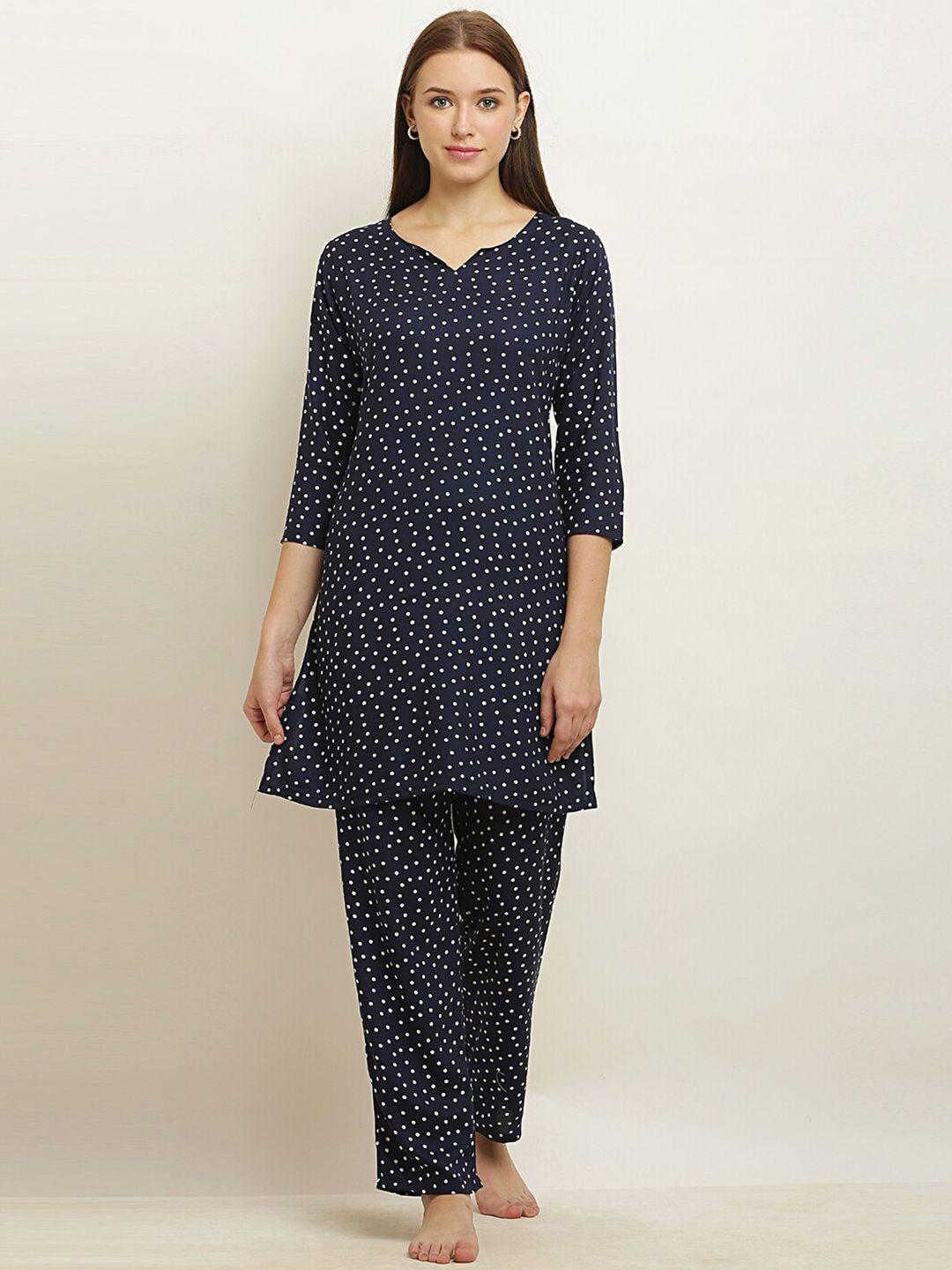 usa fantasy polka dots printed v-neck night suit