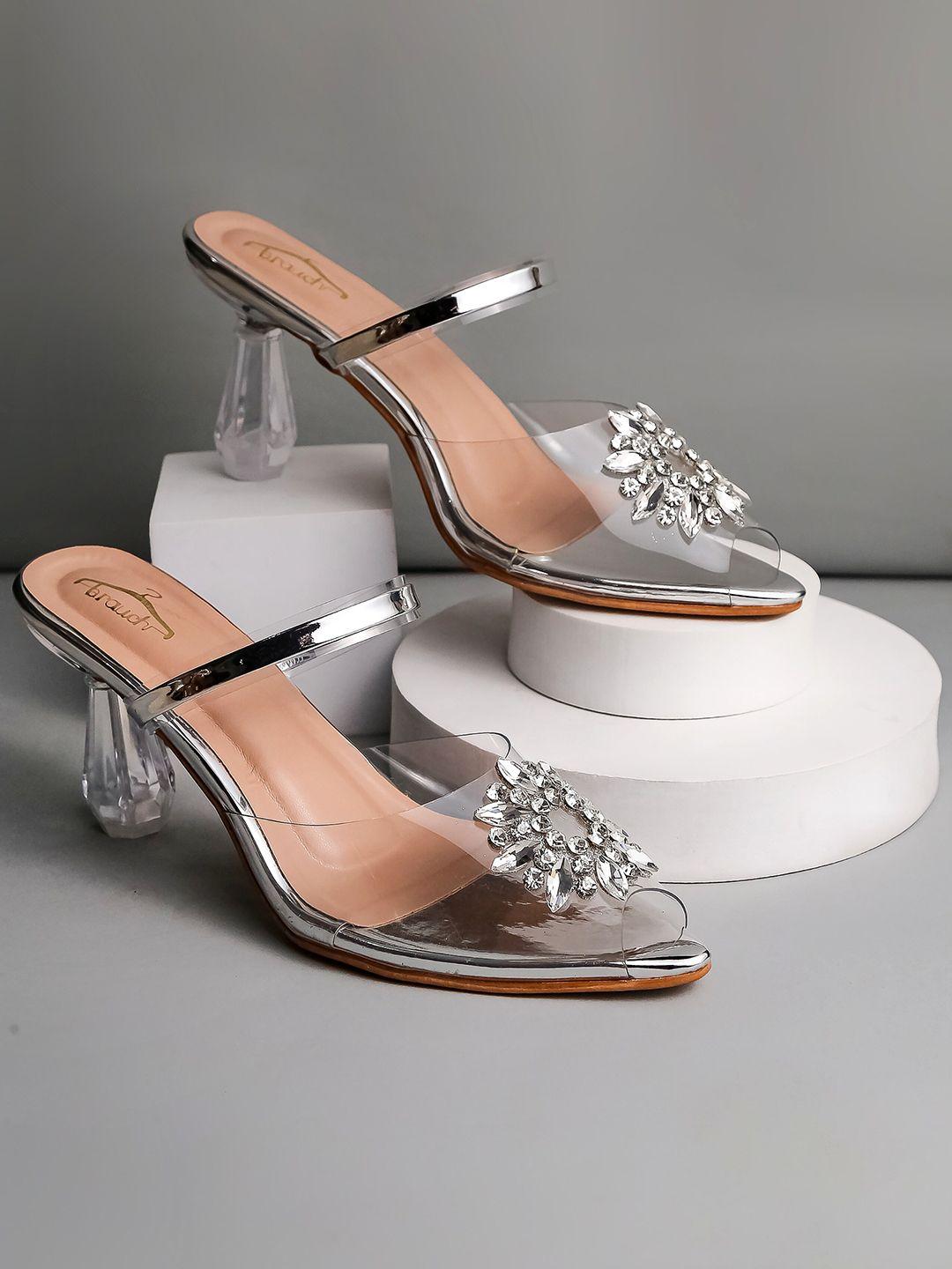 brauch embellished peep toe block heeled mules