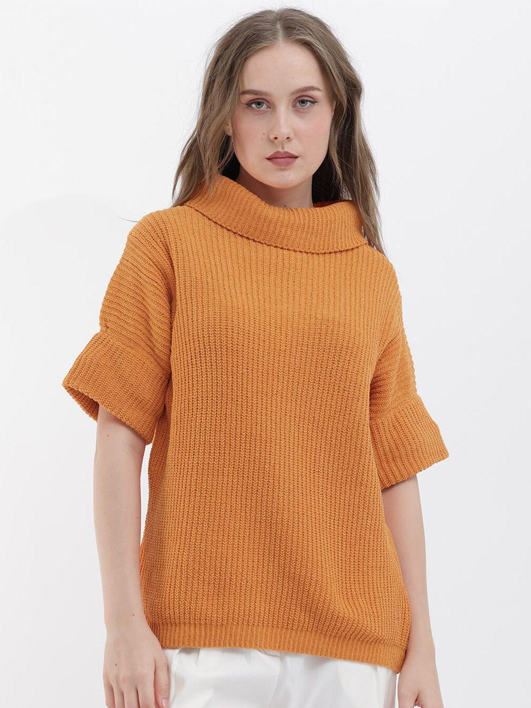 rareism cable knit self design turtle neck pullover sweater