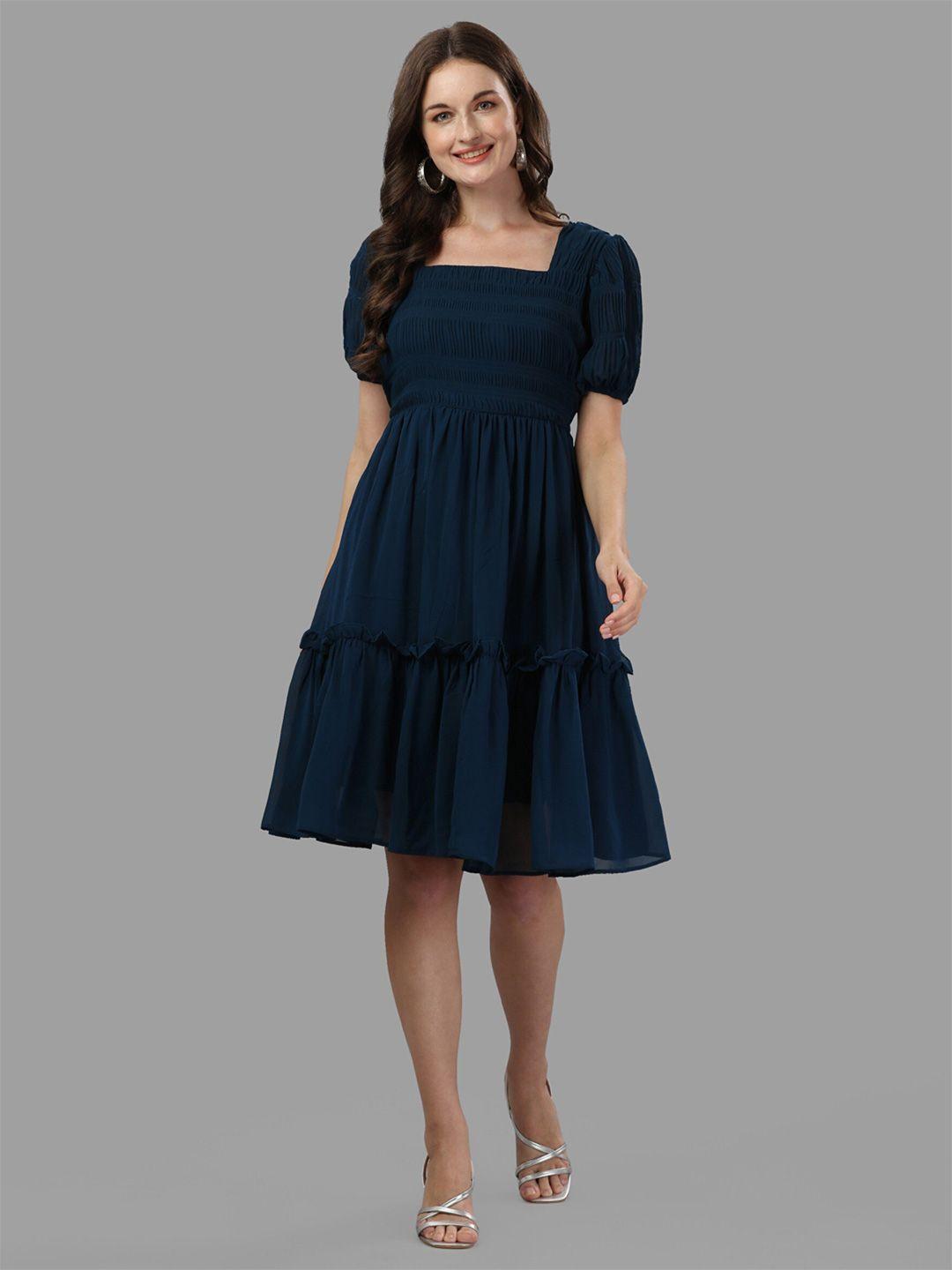 femvy puff sleeve georgette fit & flare dress