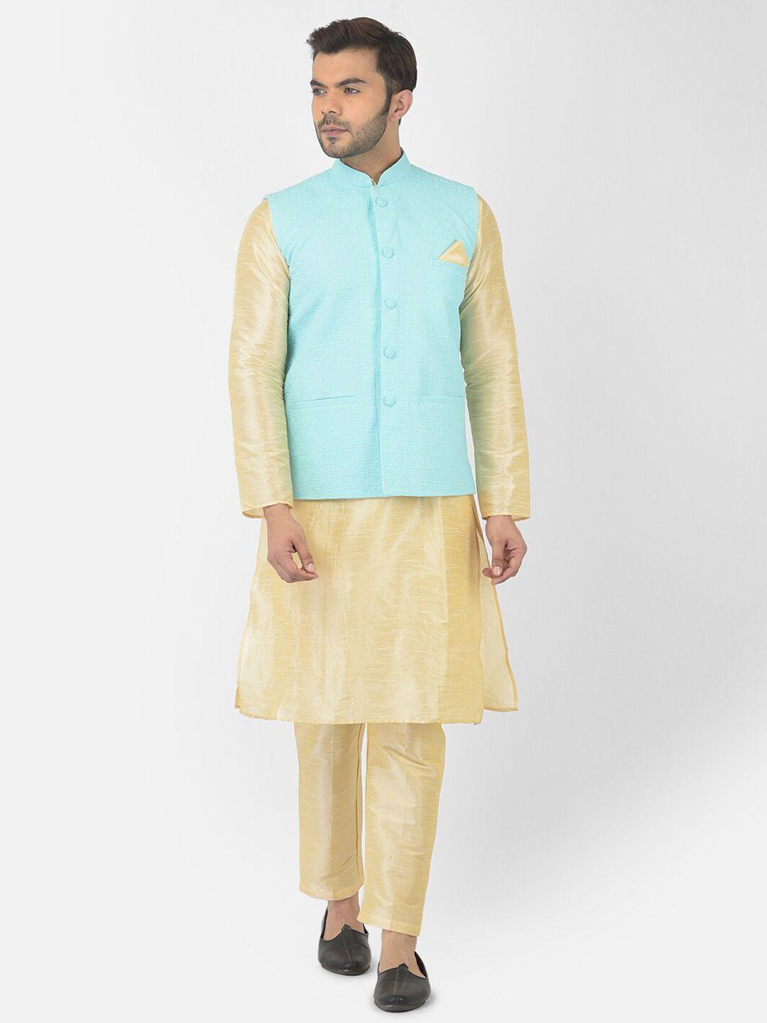 deyann ethnic motifs mandarin collar straight kurta with pyjamas & nehru jacket