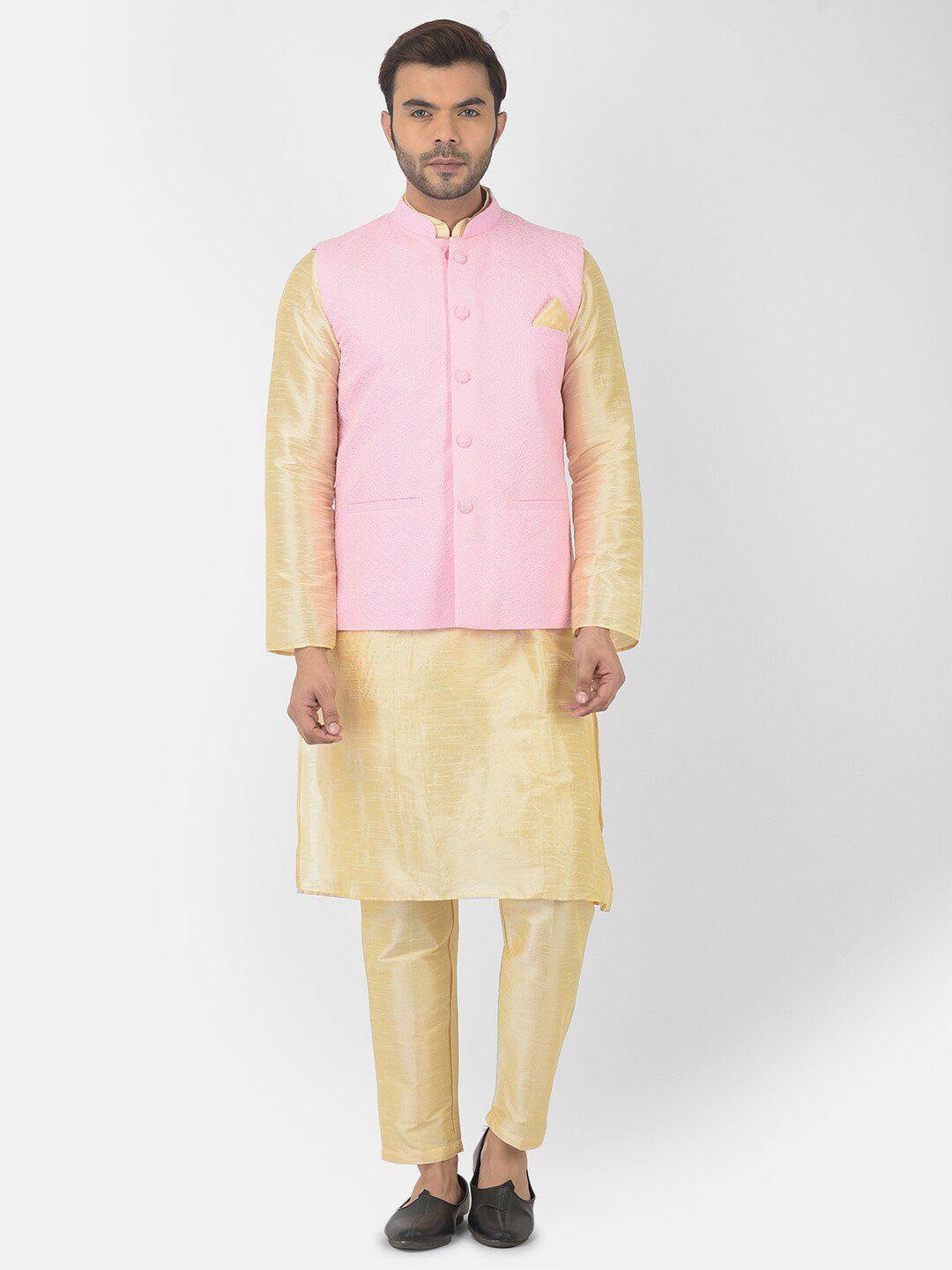 deyann straight dupion silk kurta with pyjamas & nehru jacket