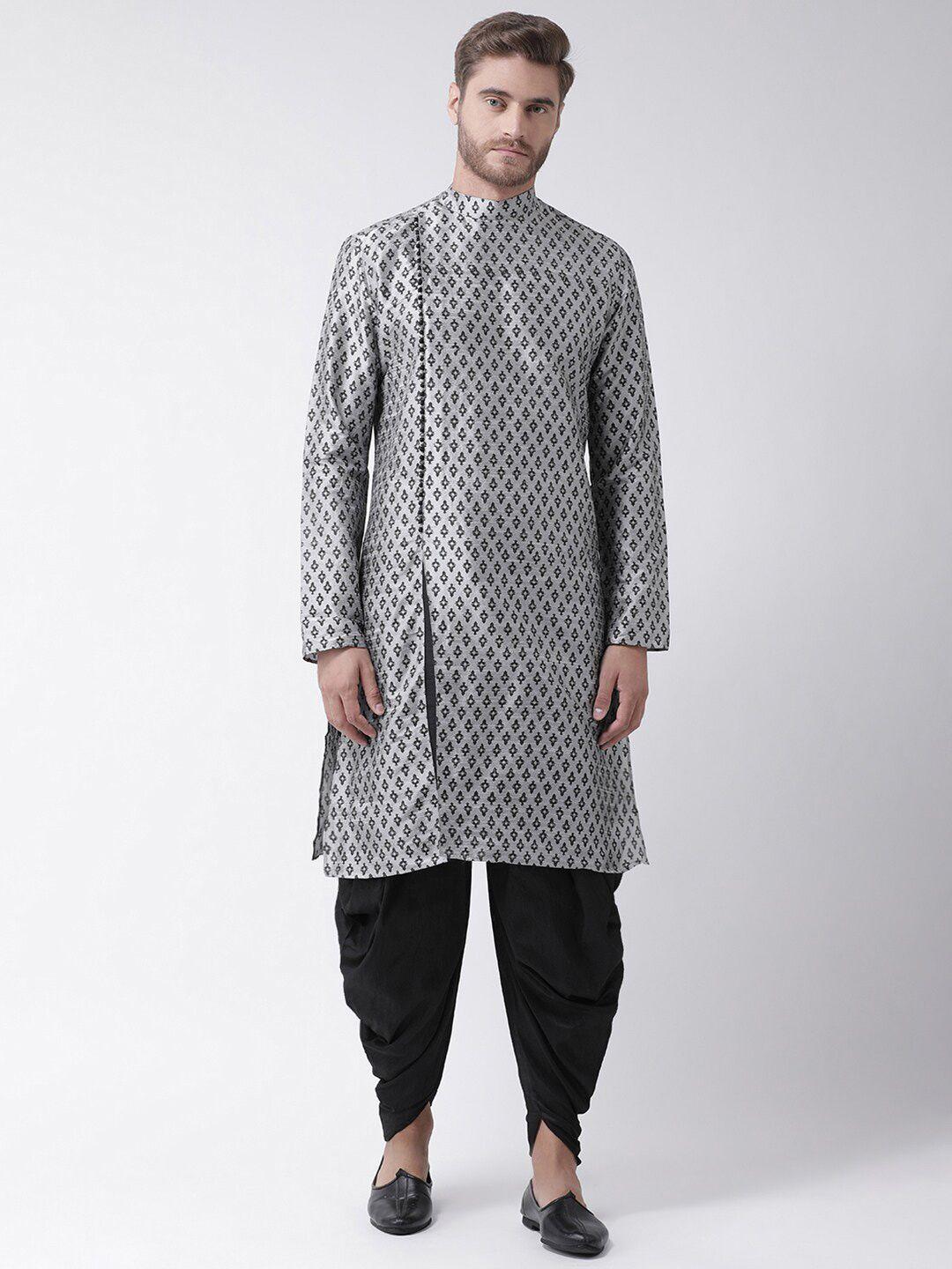 deyann ethnic motifs printed mandarin collar knee length straight kurta with dhoti pant