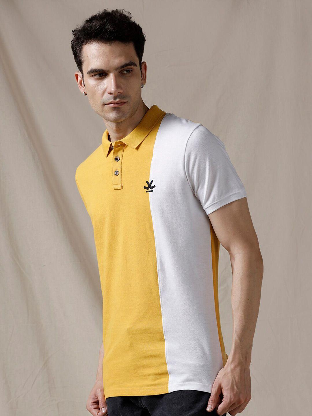 wrogn colourblocked polo collar cotton t-shirt