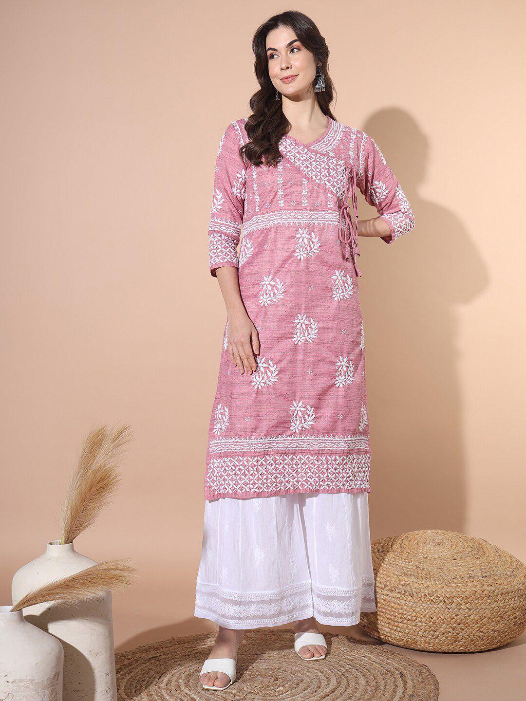 ethnava ethnic motifs embroidered chikankari angrakha kurta