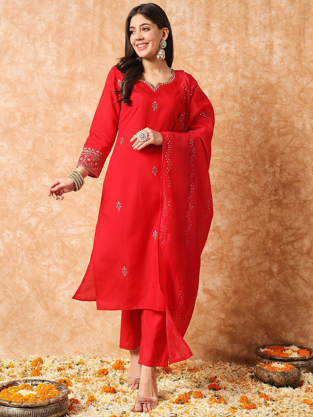 kalini ethnic motifs embroidered kurta & trousers with dupatta