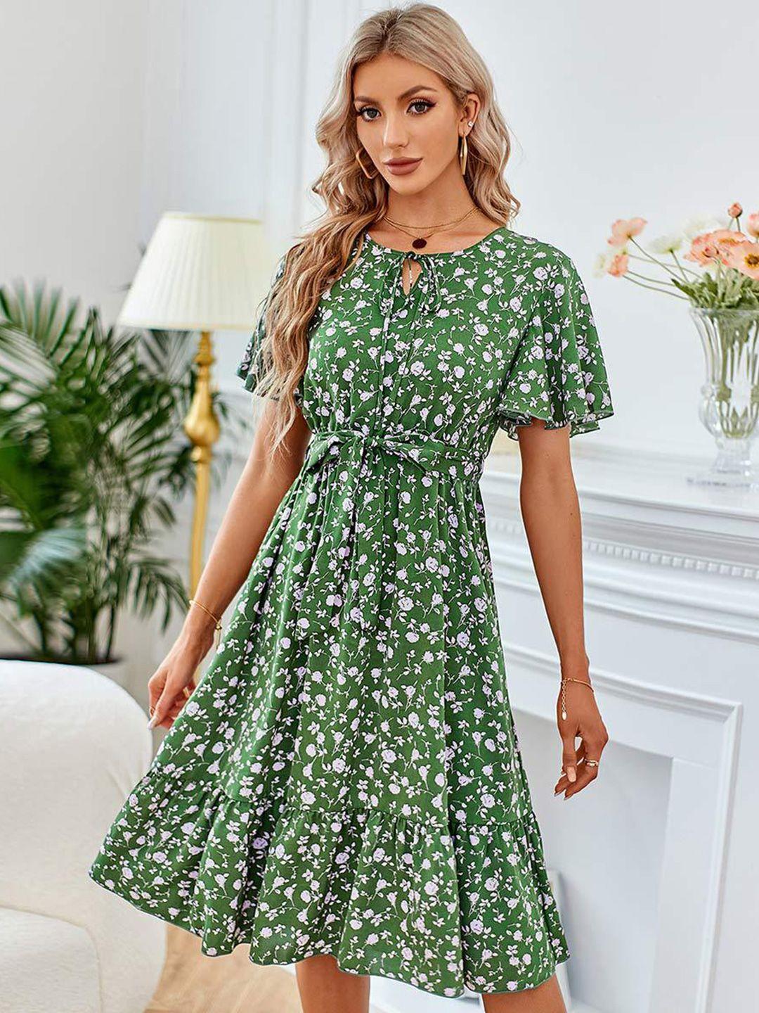 stylecast round neck short flared sleeve floral print flared sleeve a-line dress