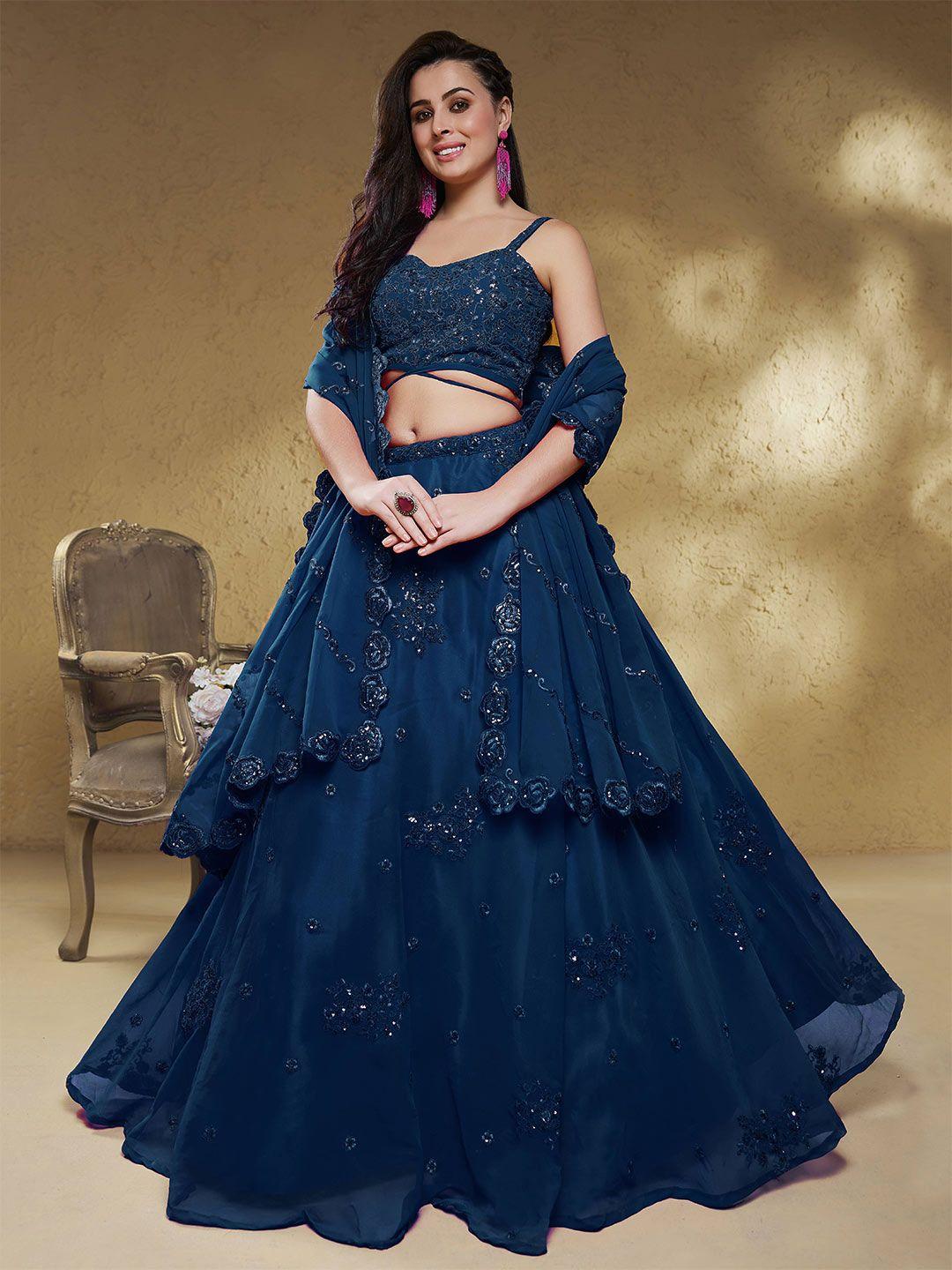 fabpixel embroidered sequinned semi-stitched lehenga & unstitched blouse with dupatta