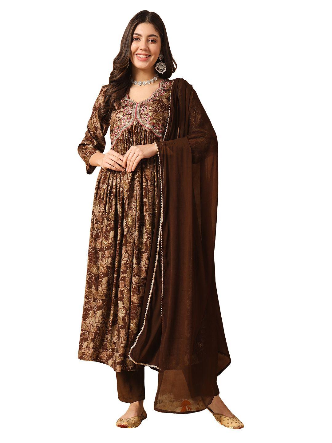 navlik floral embroidered regular kurta with trousers & dupatta