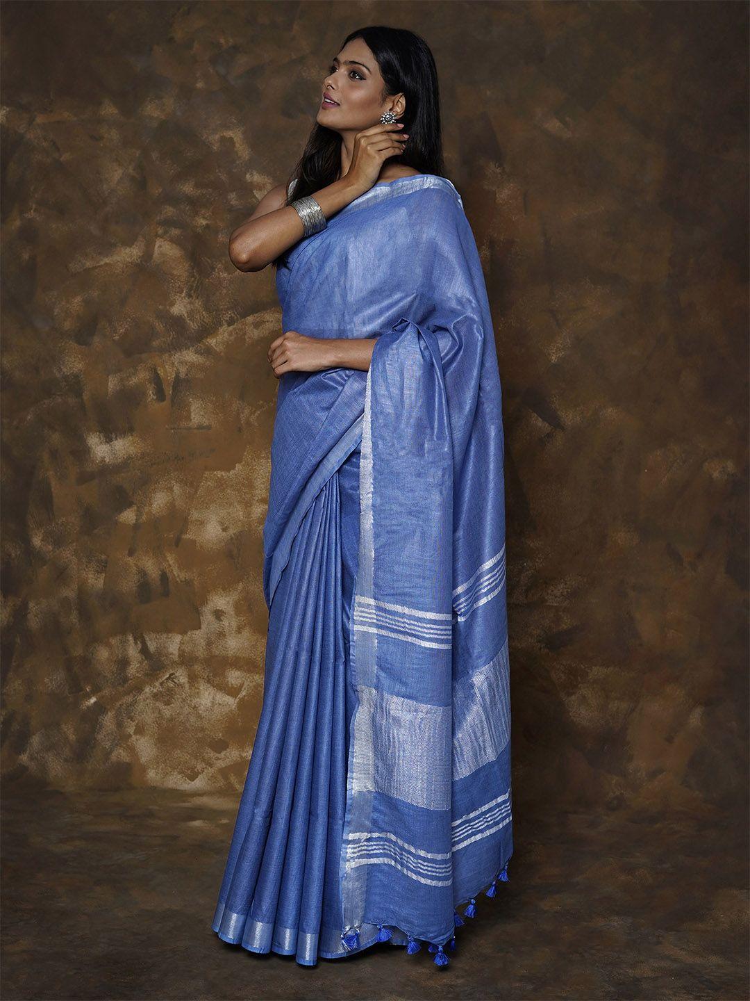 teejh zari linen blend saree