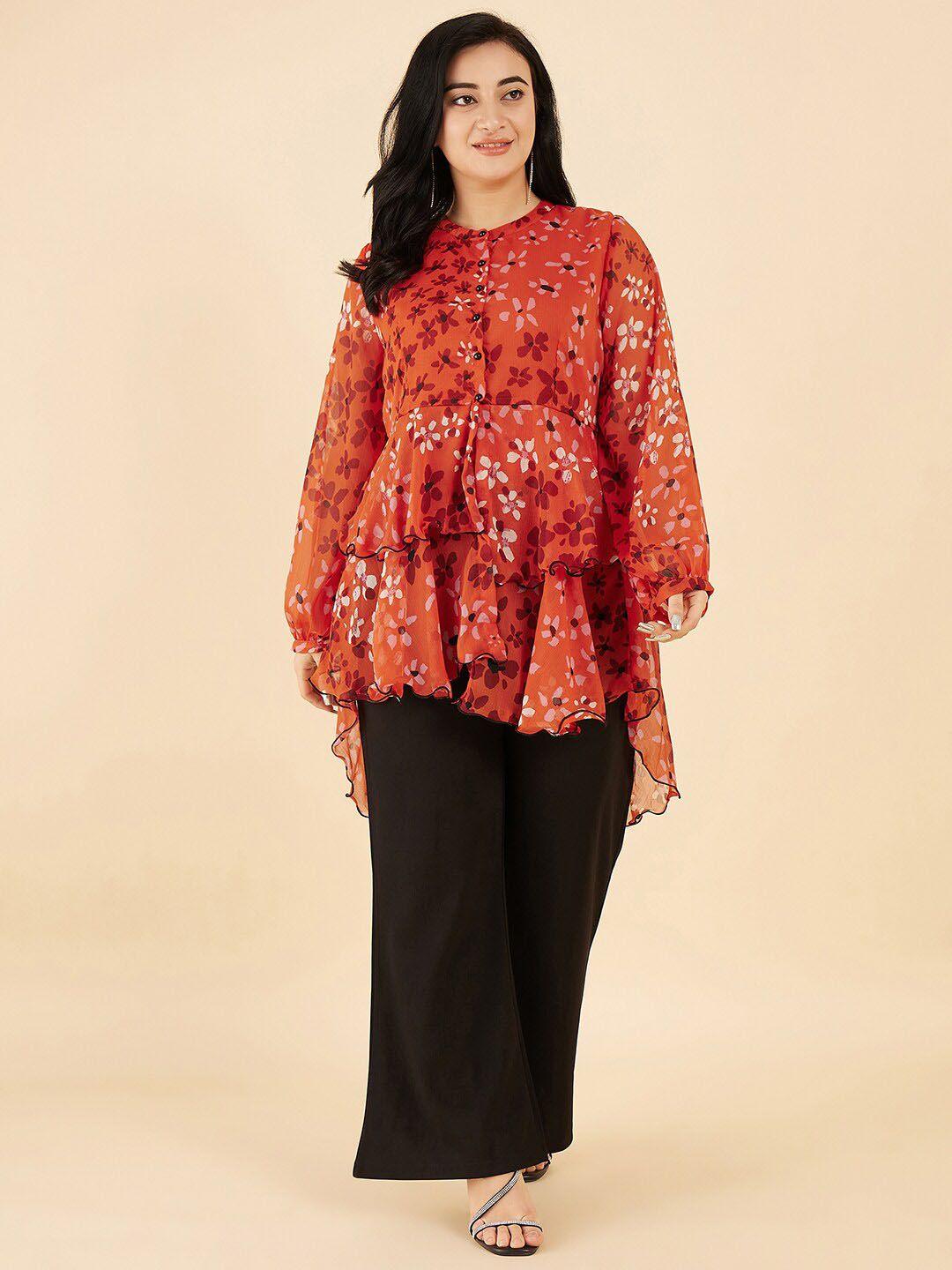 antheaa curve plus size printed long sleeves tunic with palazzos