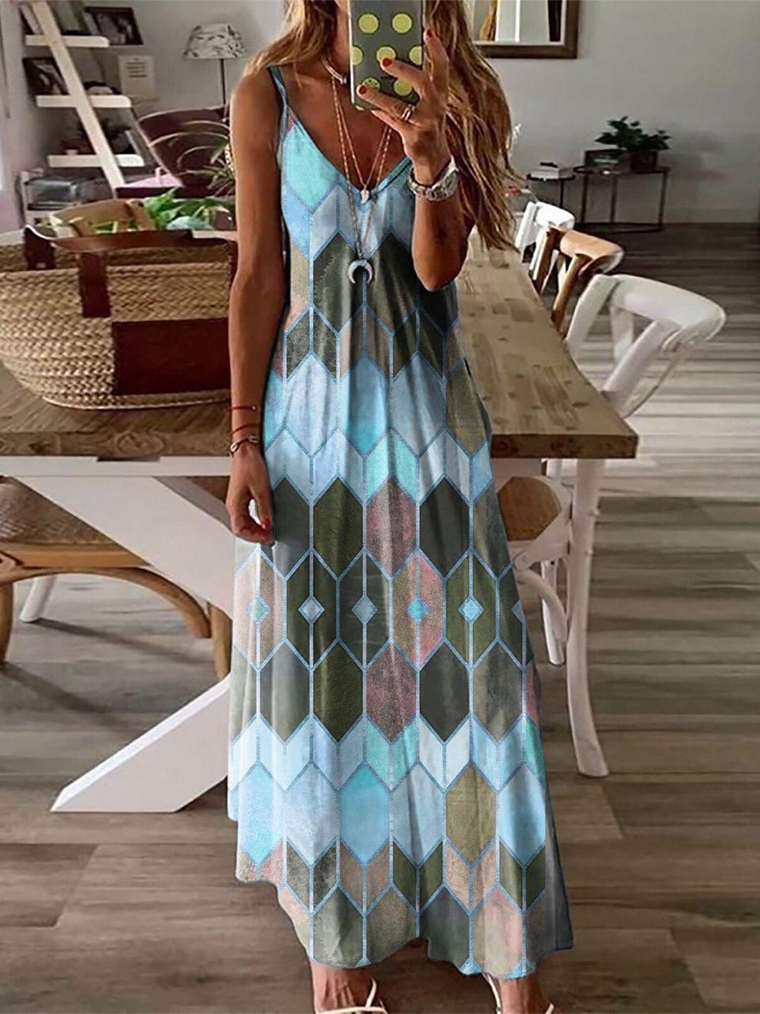 stylecast blue & grey  print maxi dress