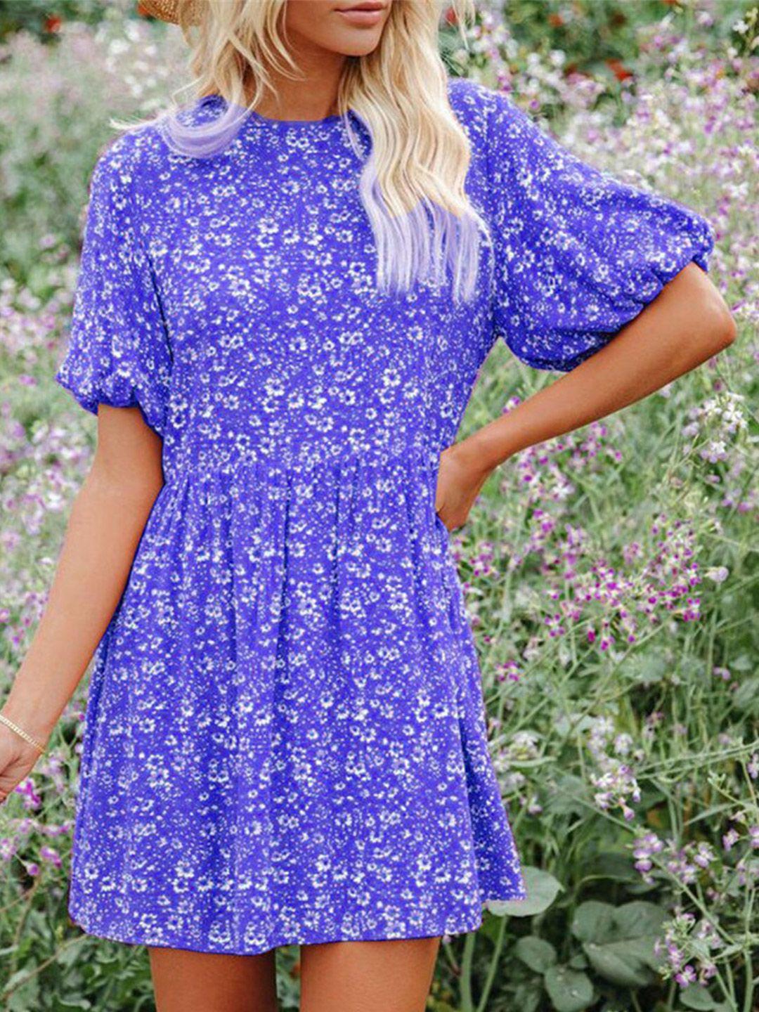 stylecast violet floral printed puff sleeve fit & flare dress