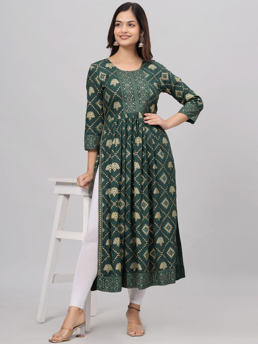 kalini women green geometric printed gotta patti anarkali kurta