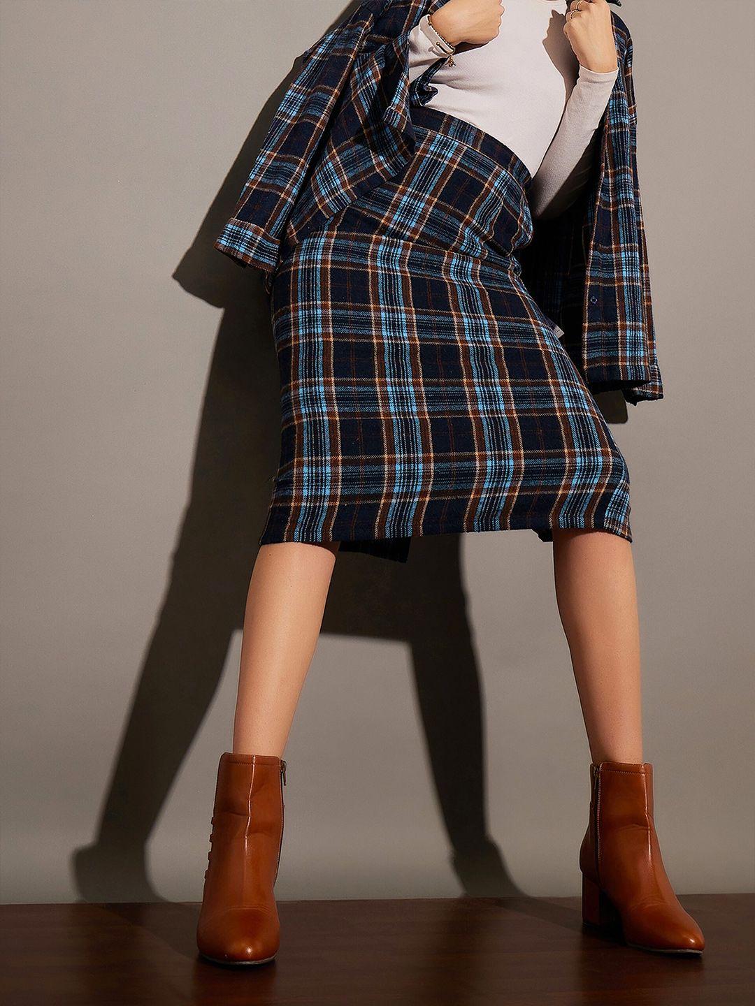 sassafras checked cotton straight skirt