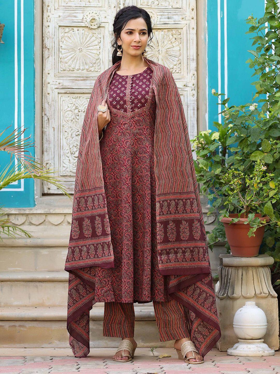 kalini ethnic motifs printed empire sequinned kurta with trousers & dupatta