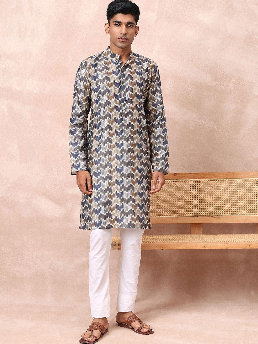 here&now grey geometric printed jacquard kurta