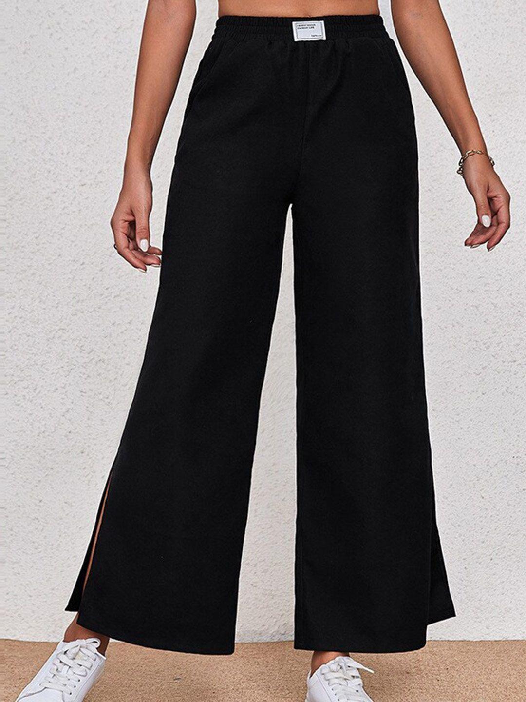 stylecast women black loose fit high-rise easy wash parallel trousers