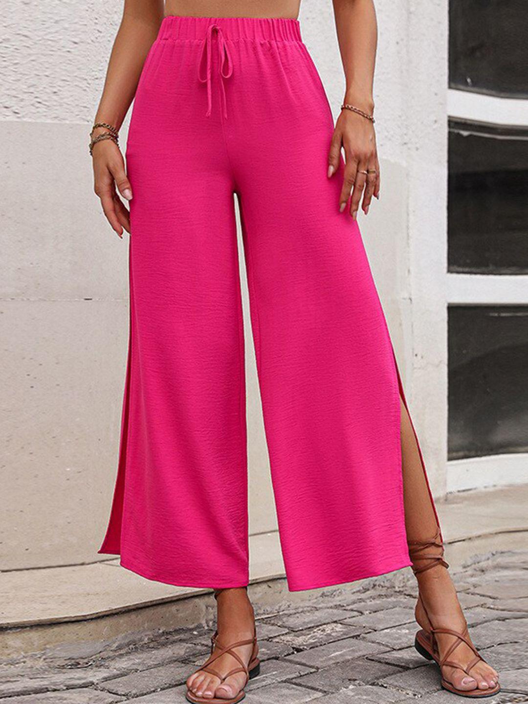 stylecast women fuchsia loose fit high-rise easy wash parallel trousers