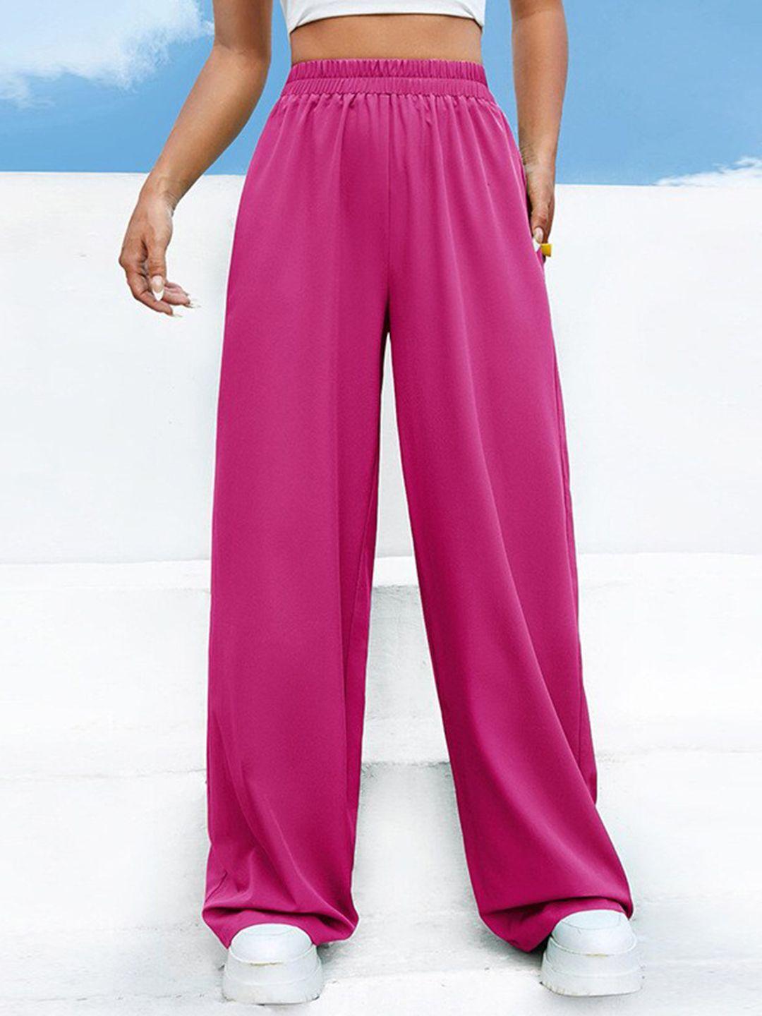 stylecast women fuchsia loose fit high-rise easy wash parallel trousers