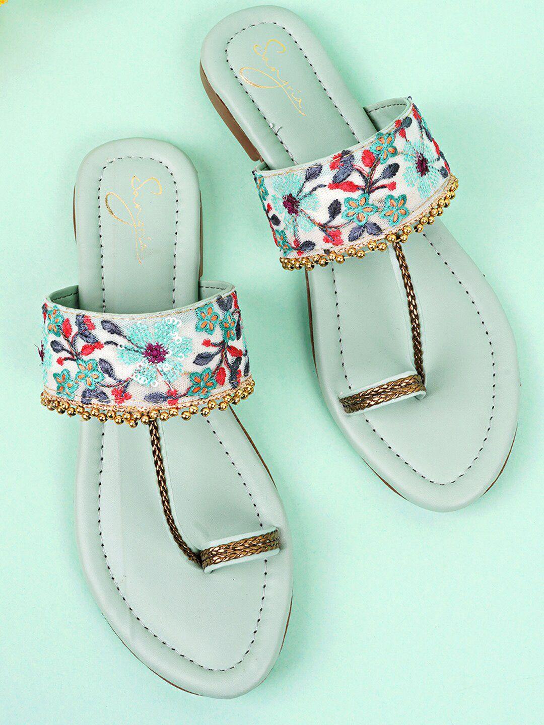 sangria floral embroidered one toe flats