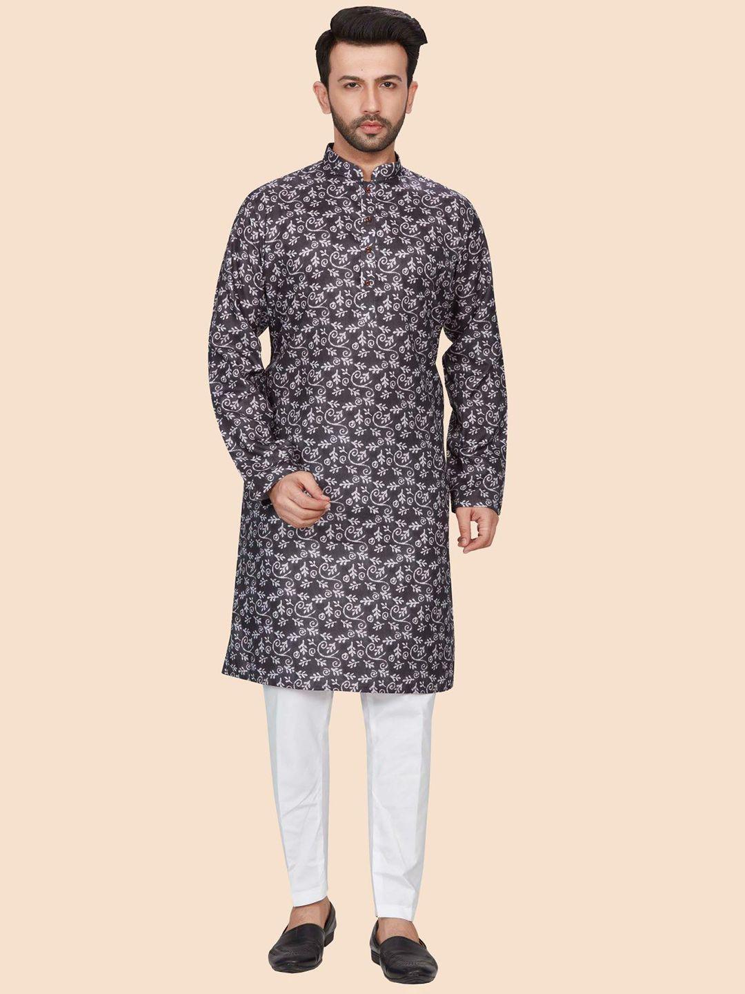 anouk floral printed mandarin collar jacquard cotton straight kurta