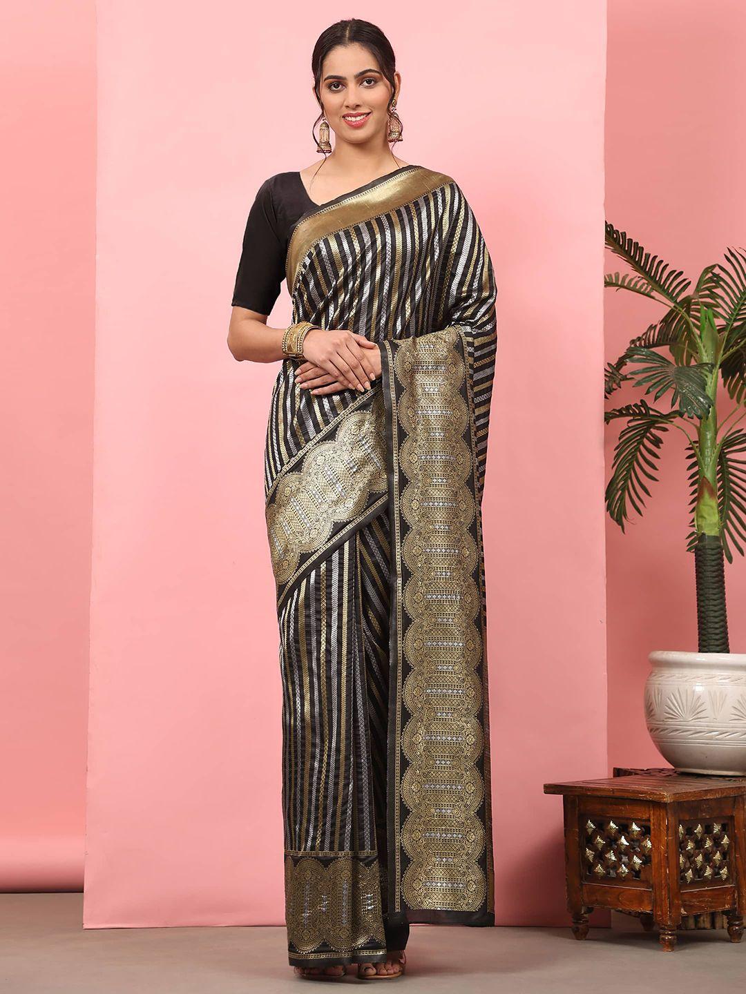 silk land striped zari art silk fusion banarasi saree