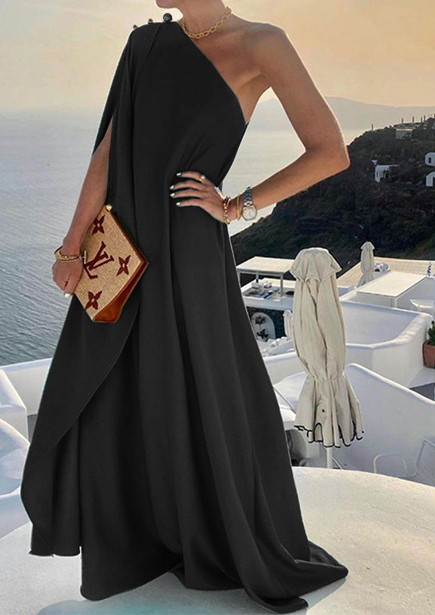 lulu & sky black cape sleeve maxi dress