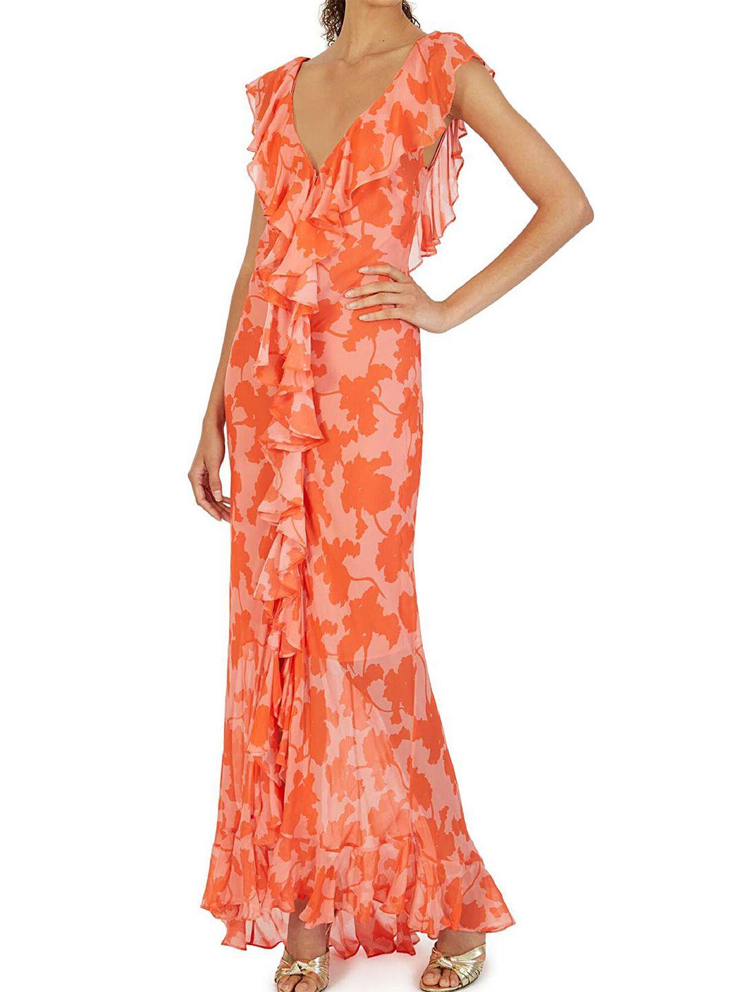 lulu & sky floral printed flutter sleeve maxi dress