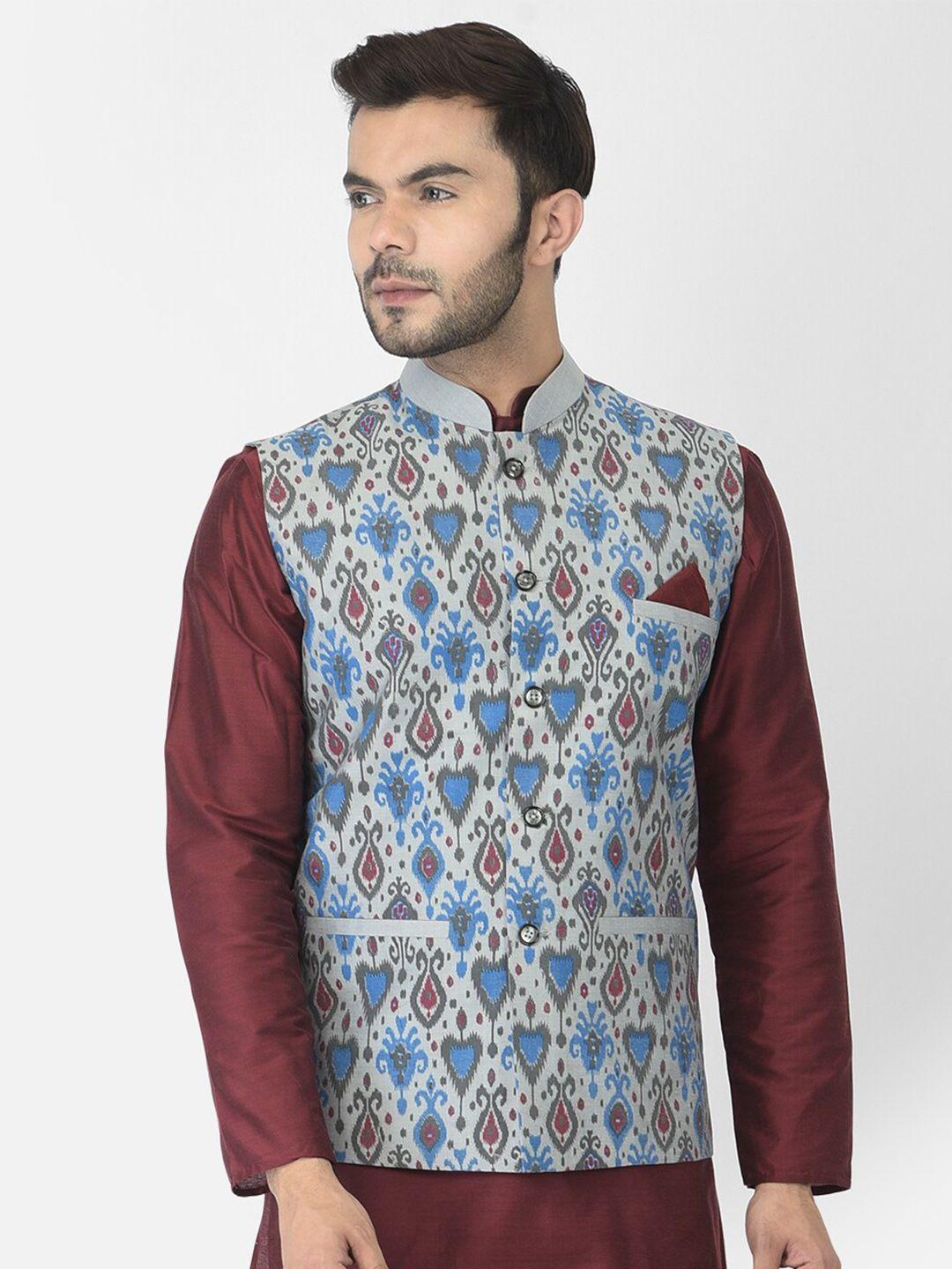 deyann ethnic motifs printed dupion silk kurta with pyjama