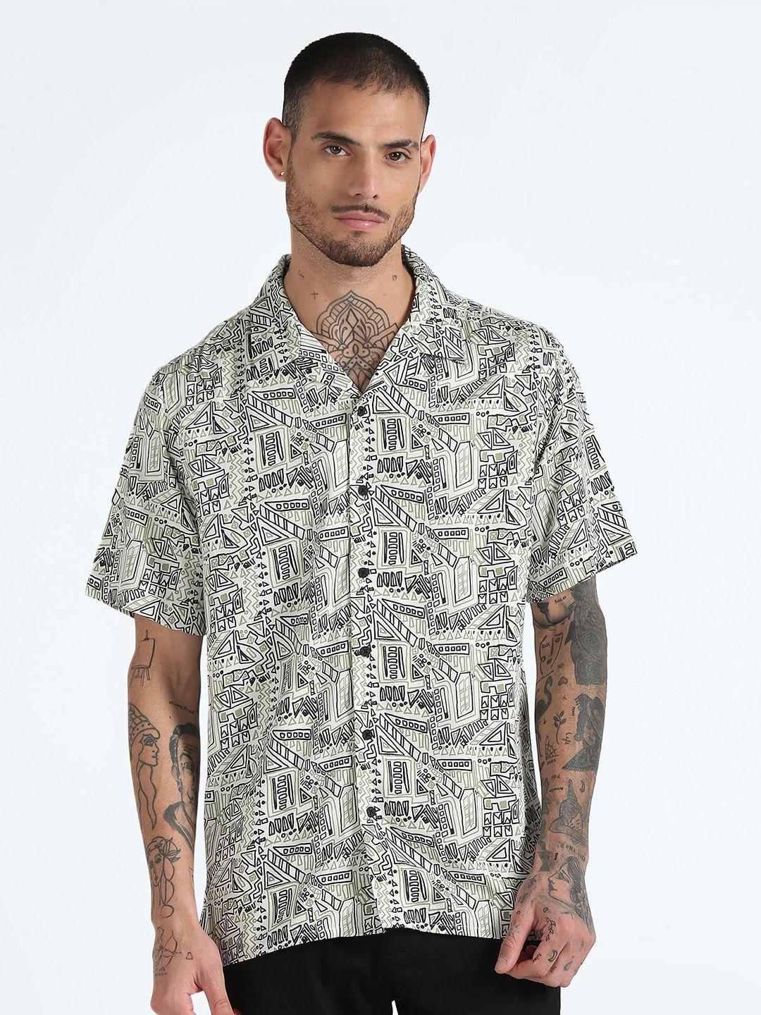 flying machine geometric printed cuban collar casual shirt