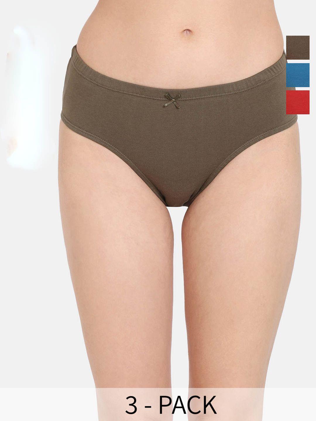 rosaline by zivame pack of 3 mid-rise pure cotton hipster briefs ro206nfashgreen