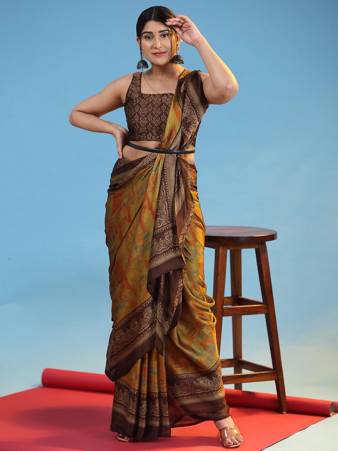 rujave green & orange pure chiffon saree