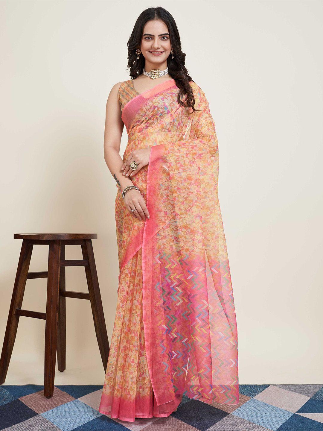 mitera orange & red paisley supernet saree