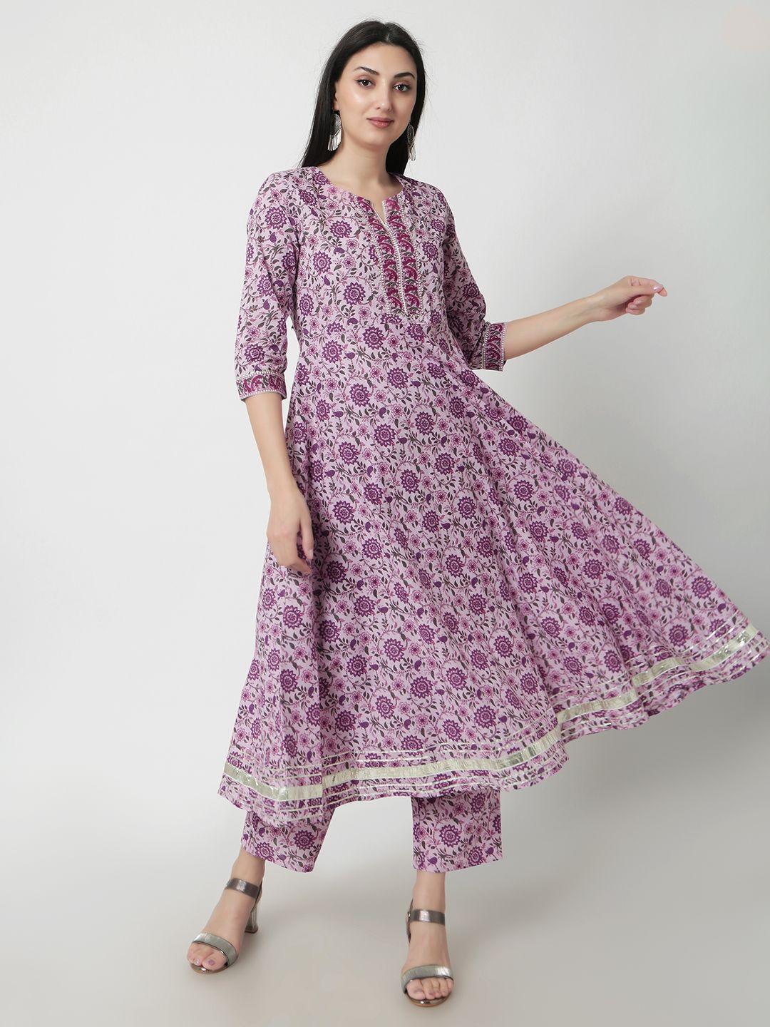 kalini floral printed gotta patti pure cotton a-line kurta with palazzos & dupatta