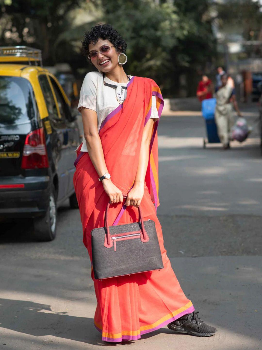 suta red & purple pure cotton saree