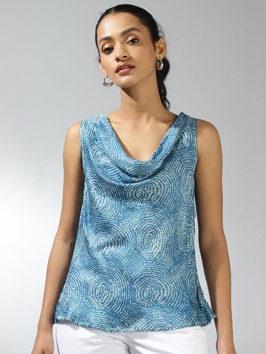 fabindia sleeveless abstract printed opaque party top