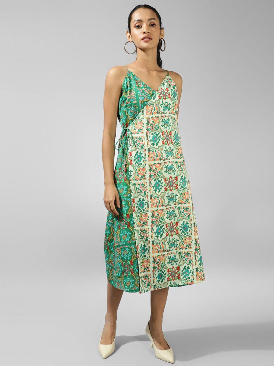 fabindia floral print shoulder straps a-line midi dress