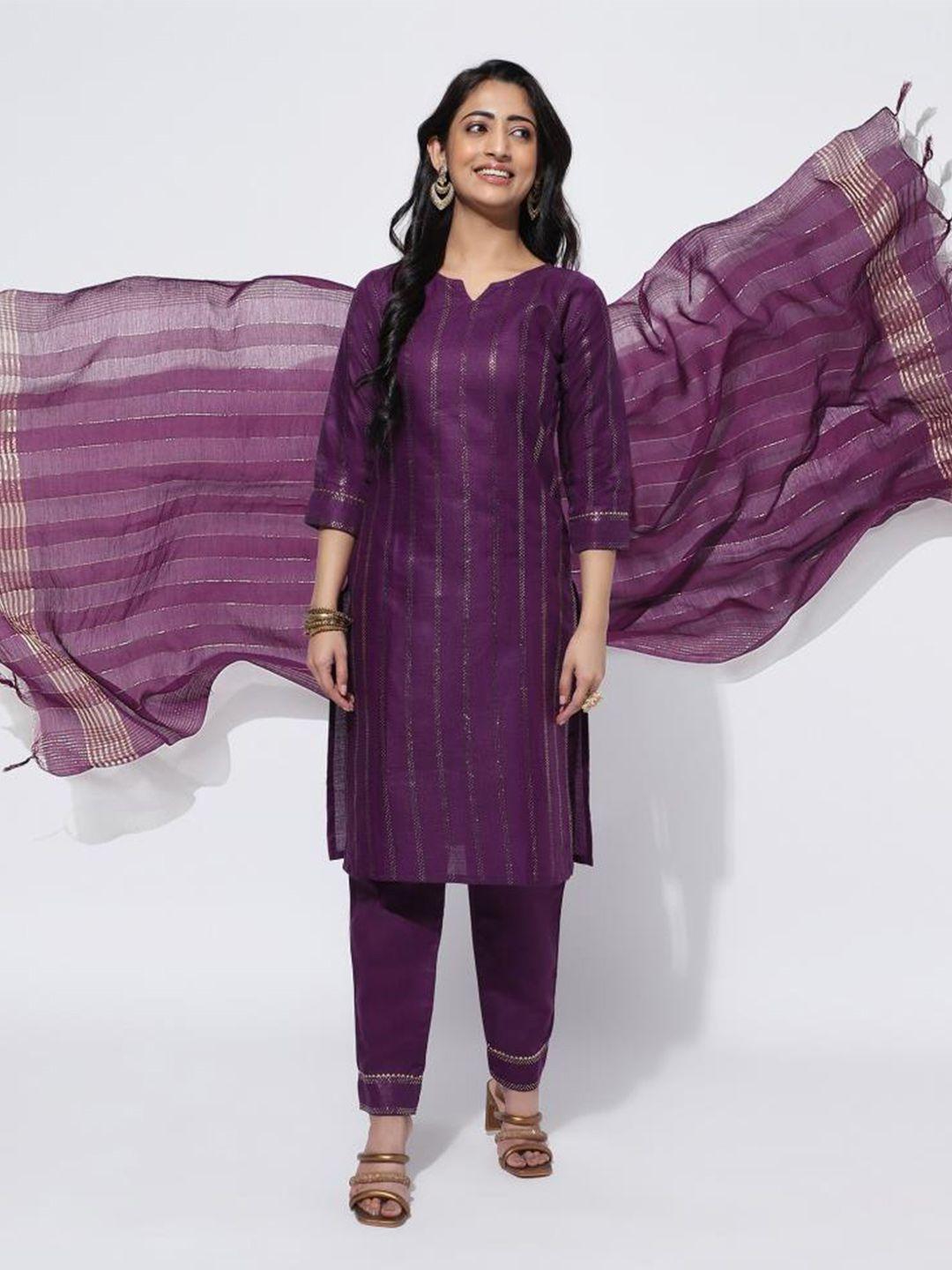 twika striped regular kurta with trousers & dupatta