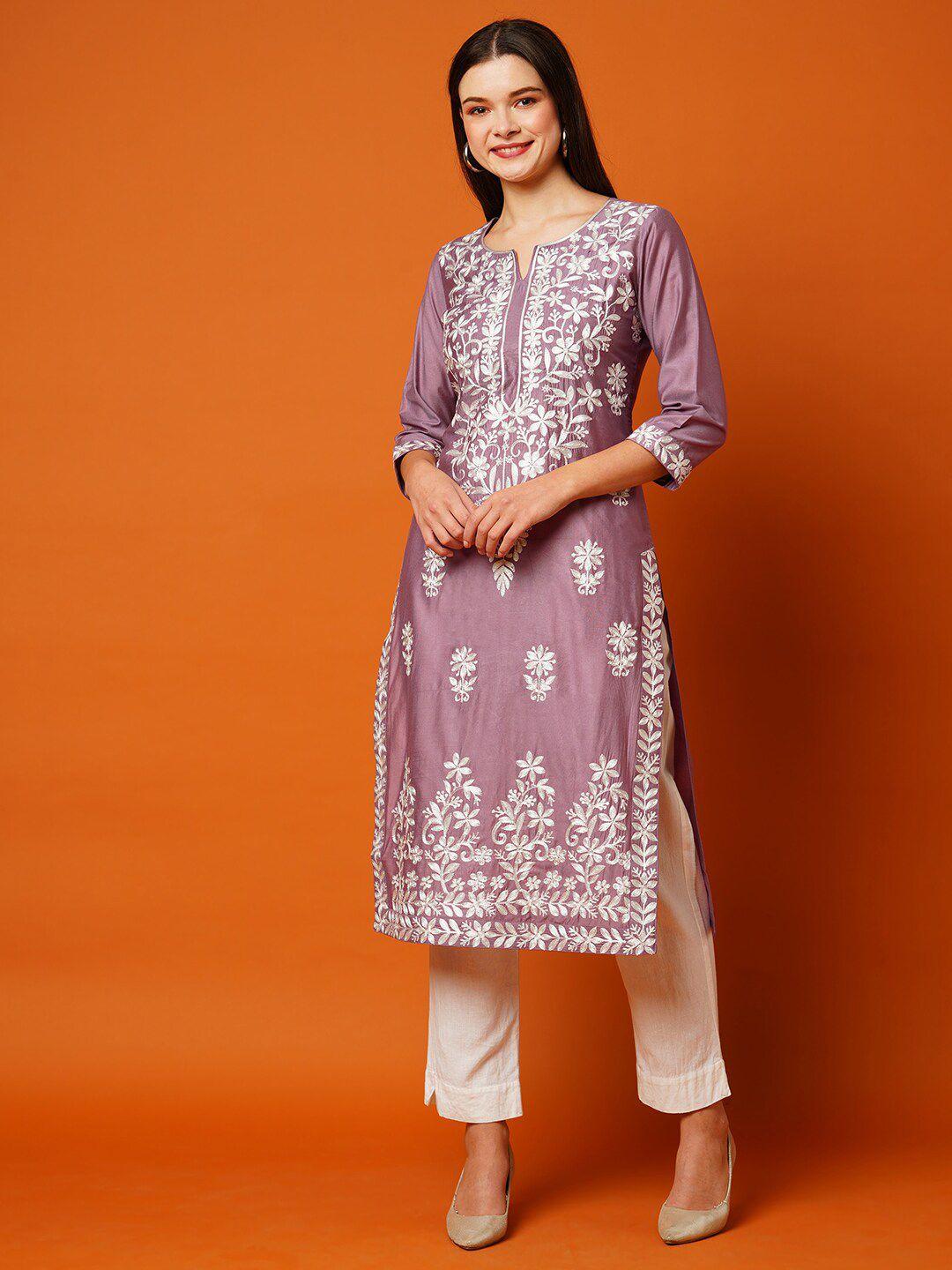 kalini women plus size floral embroidered chikankari kurta