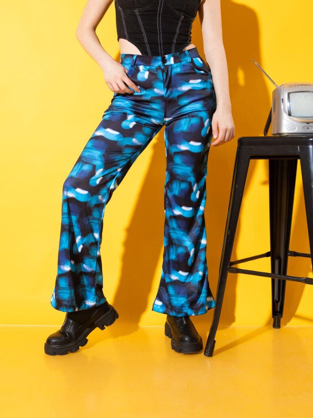 stylecast x hersheinbox blue abstract printed high-rise trousers