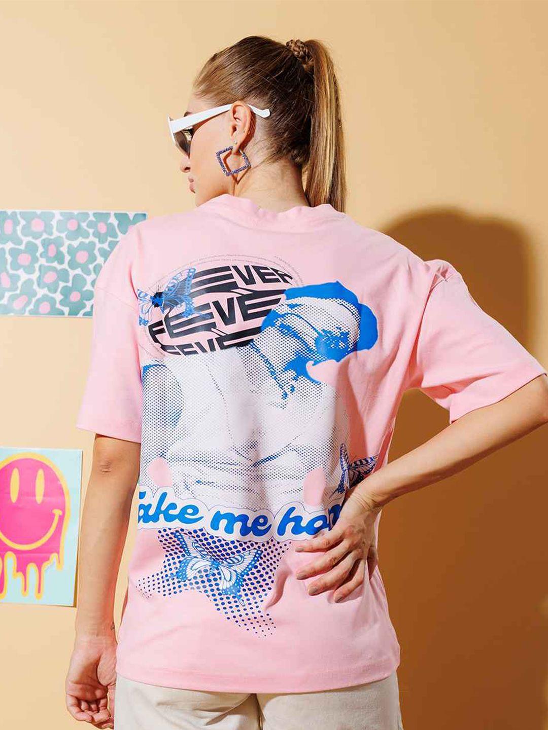 stylecast x hersheinbox pink graphic printed relaxed fit pure cotton t-shirt