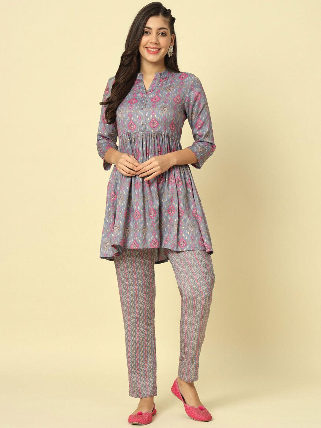 meeranshi printed kurti with trousers set