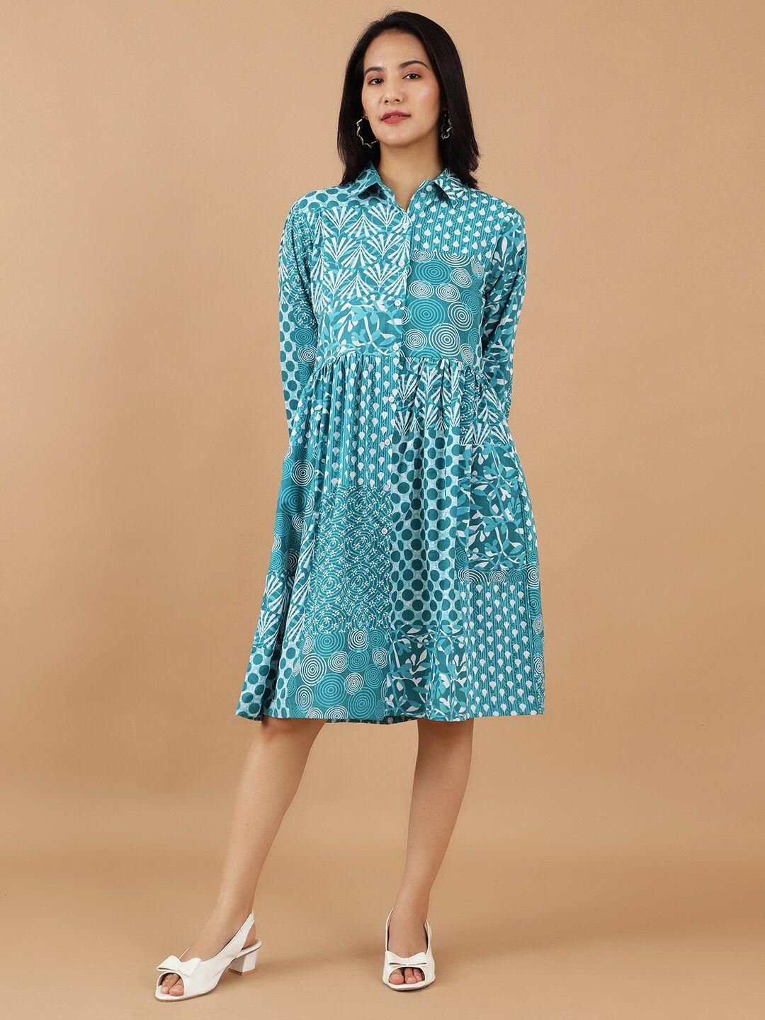 indophilia geometric printed cotton knee length shirt dress