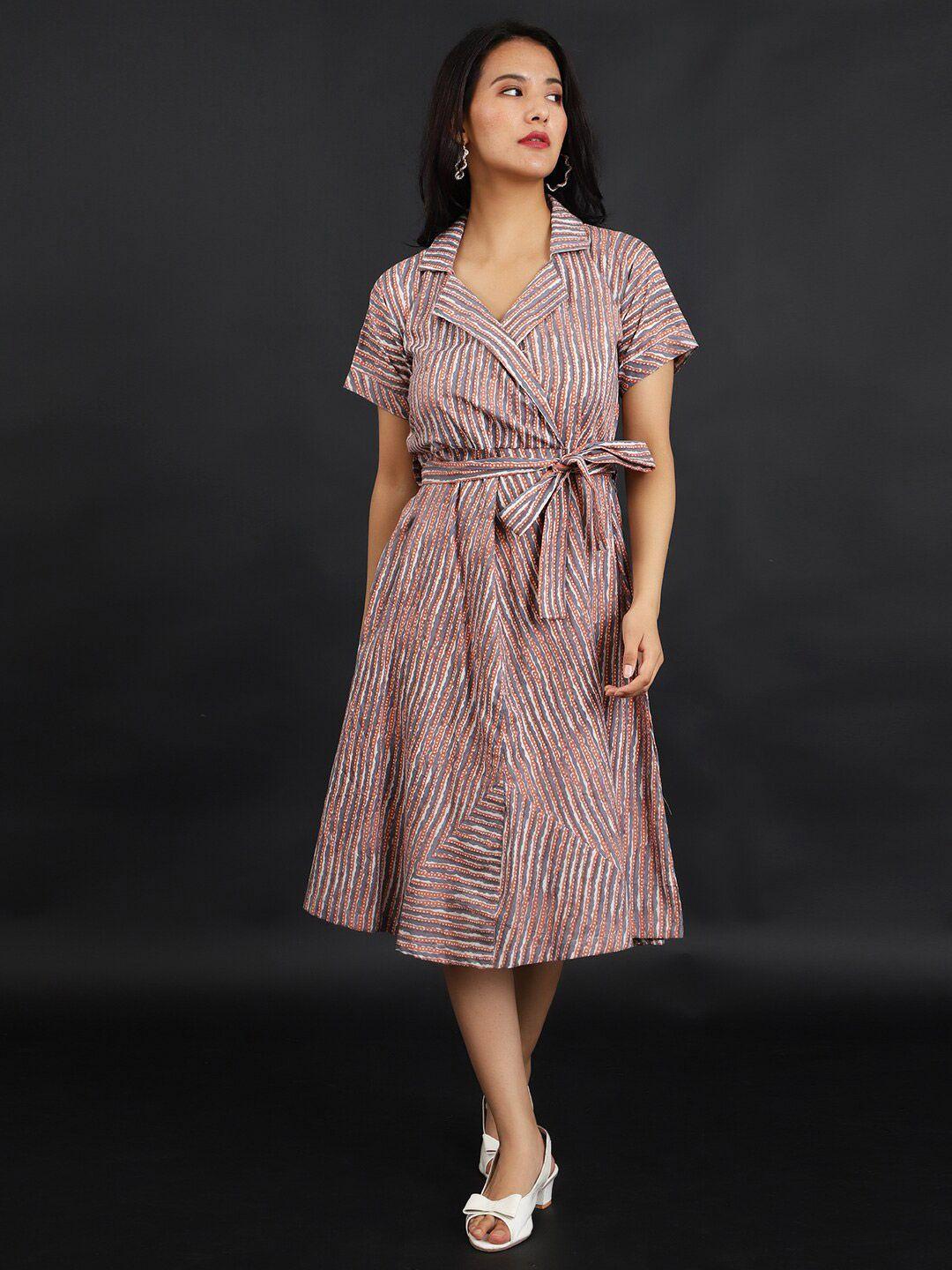 indophilia printed belted wrap cotton midi dress