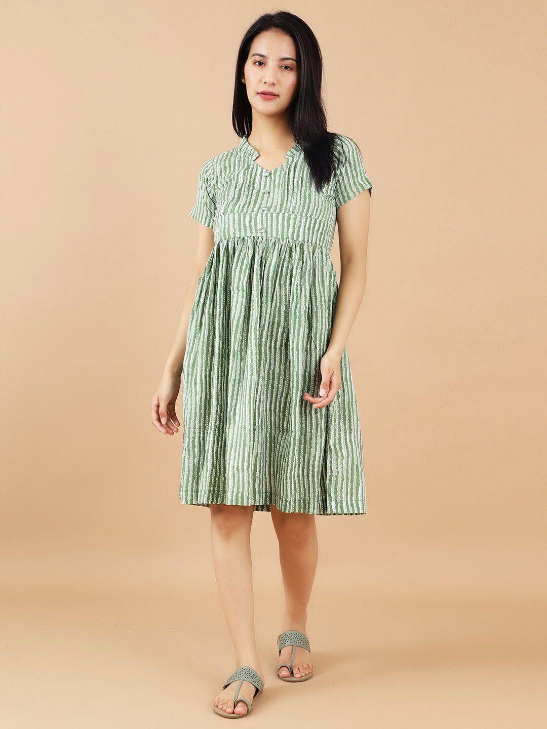 indophilia striped jaipur cotton empire dress